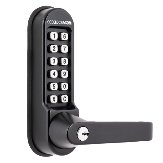 CODELOCKS CL510KEY/CL515KEY Marine Grade Black Digital Lock With Tubular Latch & Key Override No Passage Function CL510 BK MG KEY - Black
