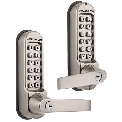 CODELOCKS CL510KEY/CL515KEY Back To Back Digital Lock With Tubular Latch & Key Override No Passage Function CL510KEY BB - Stainless Steel