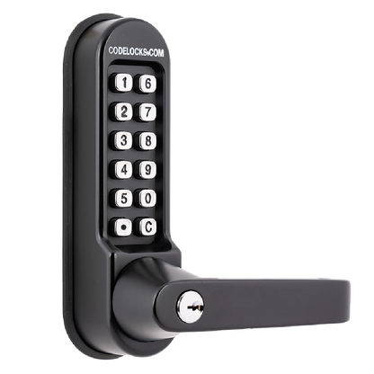 CODELOCKS CL510KEY/CL515KEY Marine Grade Black Digital Lock With Tubular Latch & Key Override With Passage Function CL515 BK MG KEY - Black