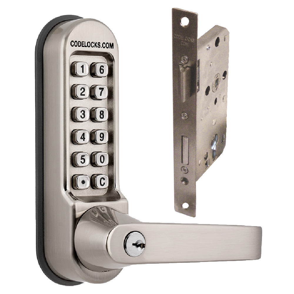 CODELOCKS CL520KEY Digital Lock With Mortice Sashlock & Key Override No Passage Function CL520KEY - Stainless Steel