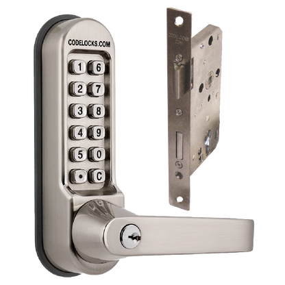 CODELOCKS CL520KEY Digital Lock With Mortice Sashlock & Key Override No Passage Function CL520KEY - Stainless Steel