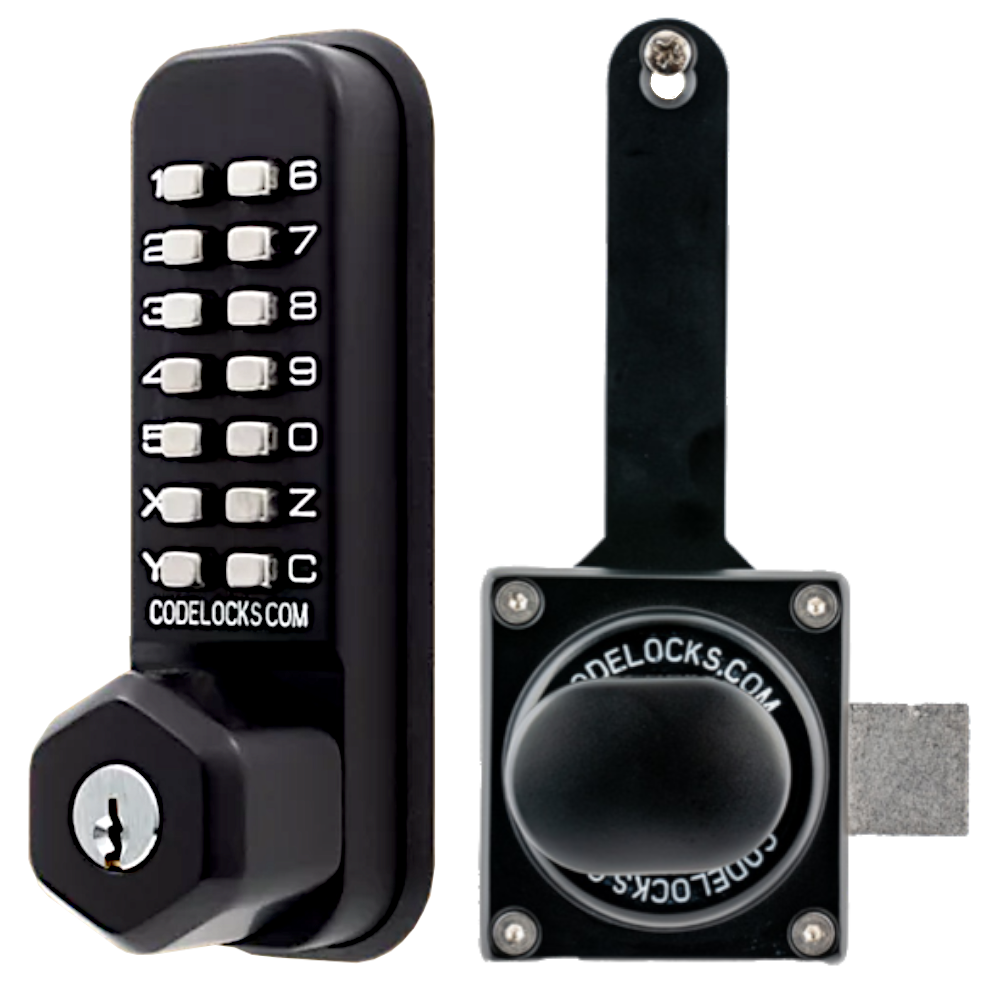 CODELOCKS CL200 Marine Grade Digital Gate Lock With Surface Latch & Key Override CL200 Marine Surface Gate Latch KO - Black