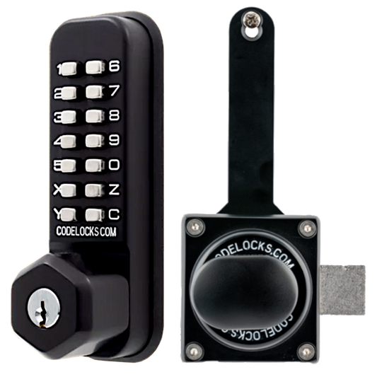 CODELOCKS CL200 Marine Grade Digital Gate Lock With Surface Latch & Key Override CL200 Marine Surface Gate Latch KO - Black