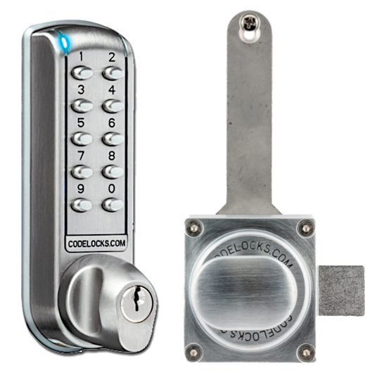 CODELOCKS CL2000 Digital Gate Lock With Surface Latch & Key Override CL2000 Surface Gate Latch KO - Brushed Steel
