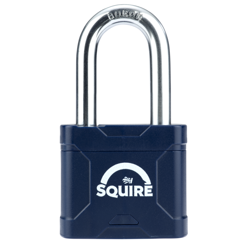 SQUIRE Stronglock Plus Laminated Padlock In Protective Casing Long Shackle 45mm Body 1.5 Shackle Keyed to Differ - Hardened Boron Steel