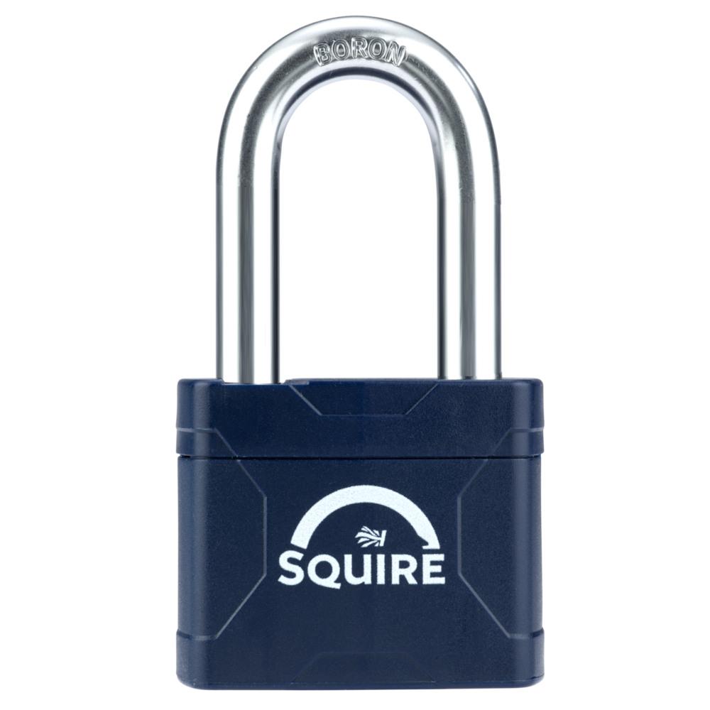 SQUIRE Stronglock Plus Laminated Padlock In Protective Casing Long Shackle 55mm Body 1.5 Shackle Keyed to Differ - Hardened Boron Steel