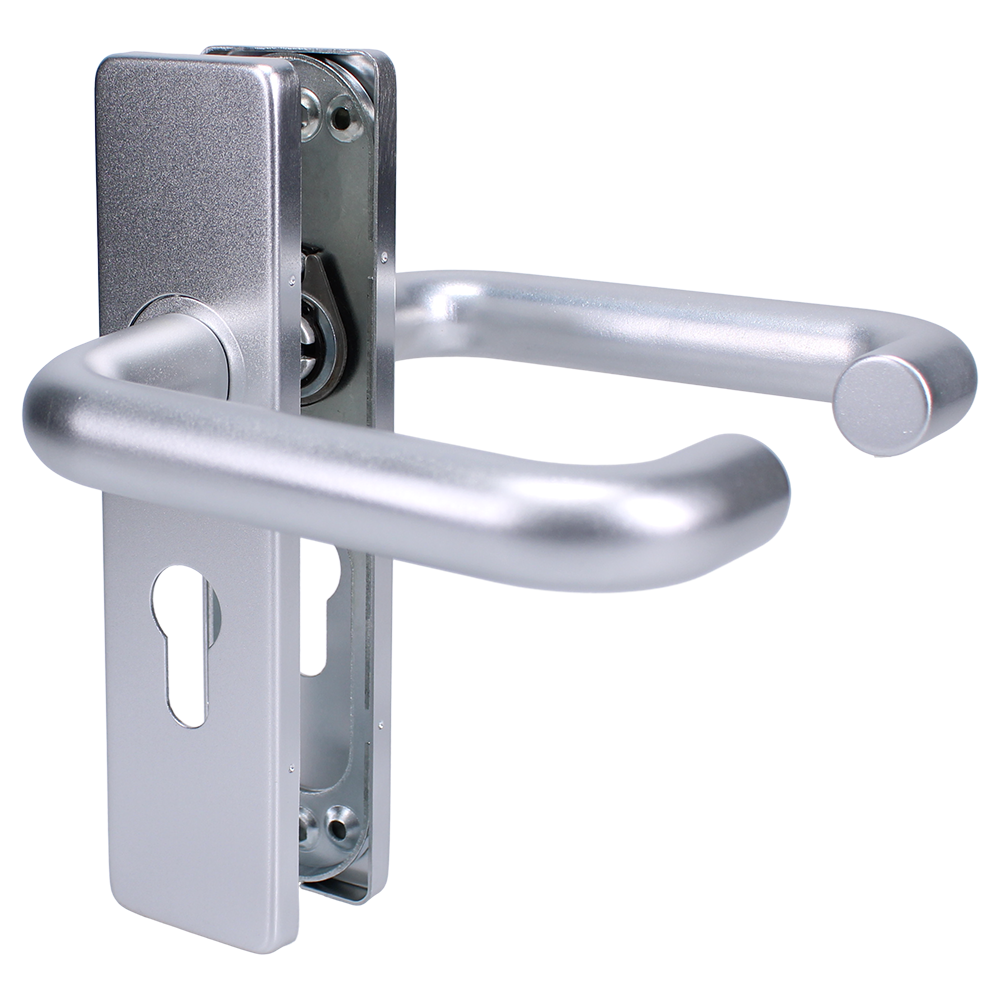 ZOO Return To Door Lever Handle On Euro Lock Backplate FD30/60 Euro Lever - Satin Anodised Aluminium