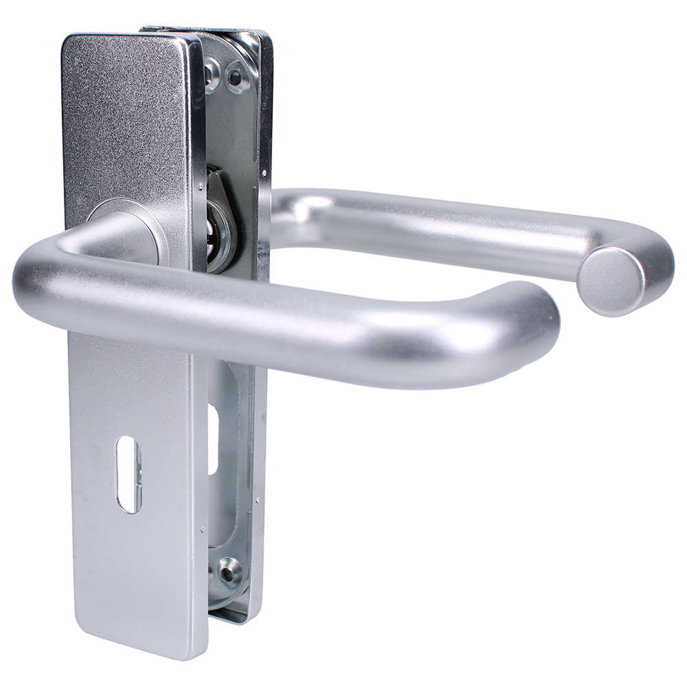 ZOO Return To Door Lever Handle On Lever Lock Backplate FD30/60 Lever Lock - Satin Anodised Aluminium