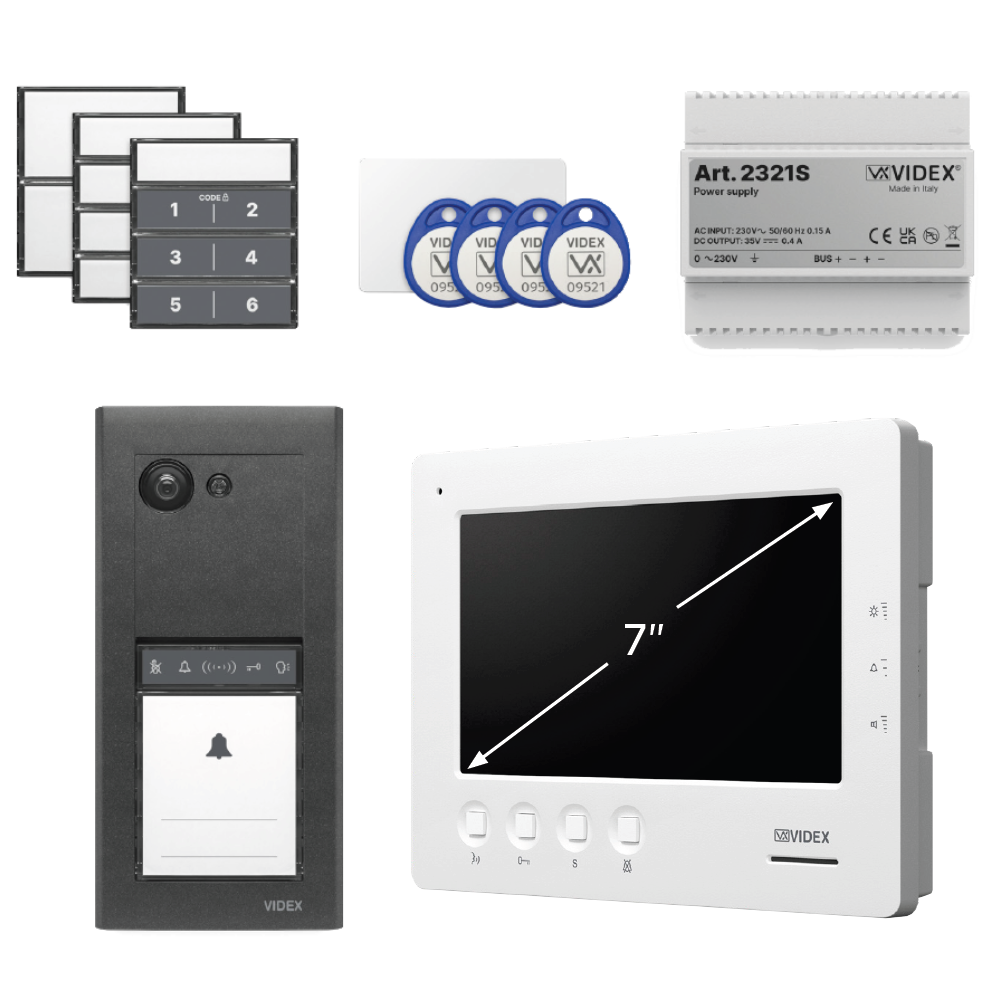 VIDEX ERA23VB Series Entry Panel Video Kit With 7 Inch Video Monitor (6788) PSU (2321S) & Proximity Card/Fobs (955MF) ERAKIT23B6788 - Gun Metal Grey