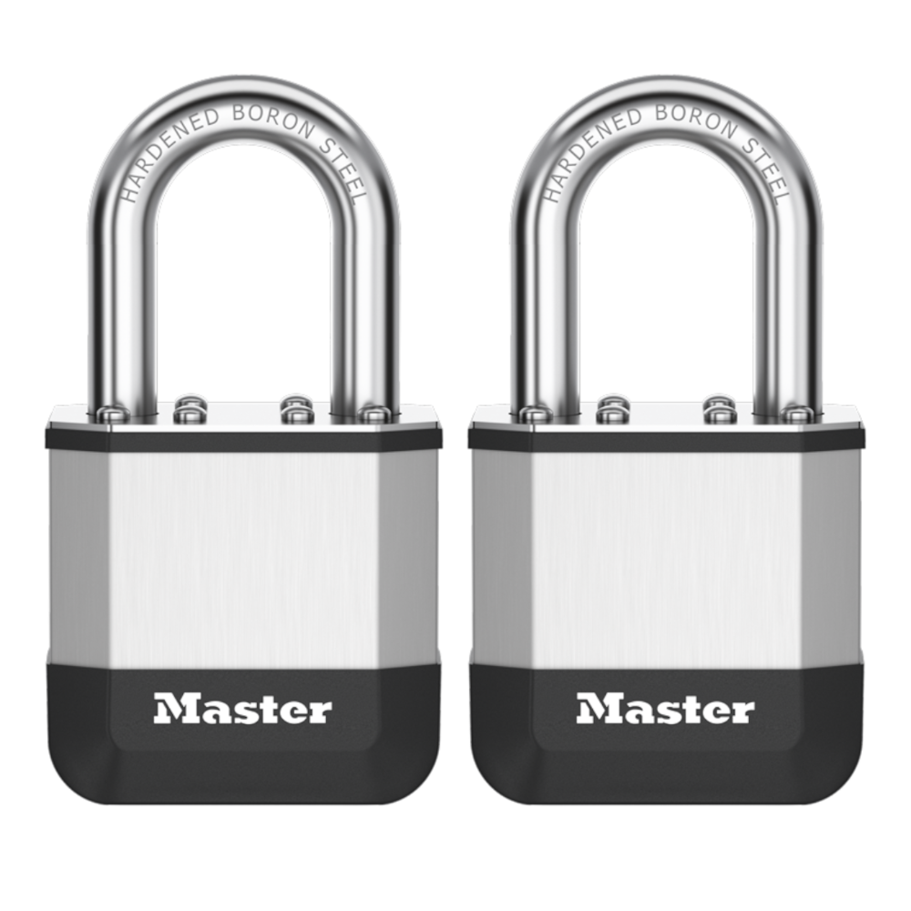 MASTER LOCK Elite Laminated Padlock Open Shackle 44mm Keyed Alike Twin Pack - Silver