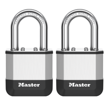 MASTER LOCK Elite Laminated Padlock Open Shackle 44mm Keyed Alike Twin Pack - Silver