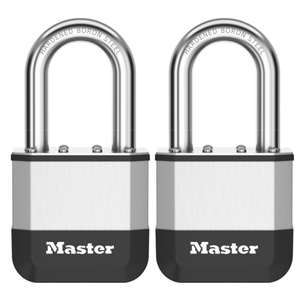 MASTER LOCK Elite Laminated Padlock Long Shackle 51mm Keyed Alike Twin Pack 38mm LS - Silver