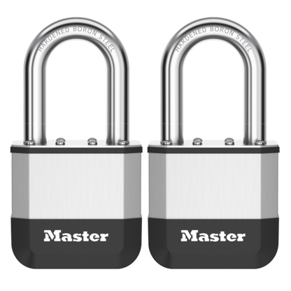 MASTER LOCK Elite Laminated Padlock Long Shackle 51mm Keyed Alike Twin Pack 38mm LS - Silver