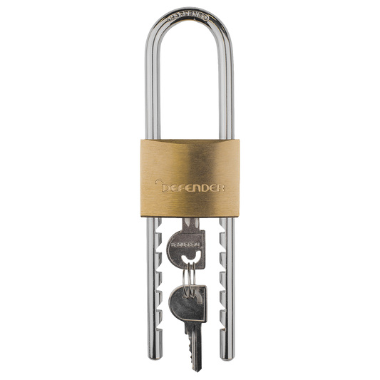 DEFENDER Adjustable Long Shackle Brass Padlock DFBP5/ADJ/LS 50mm - Hardened Steel