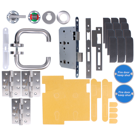 FIREMONGERY Fire Rated Door Pack Commercial DIN Bathroom Set CFP3 FD30/FD60 Square - Satin Stainless Steel