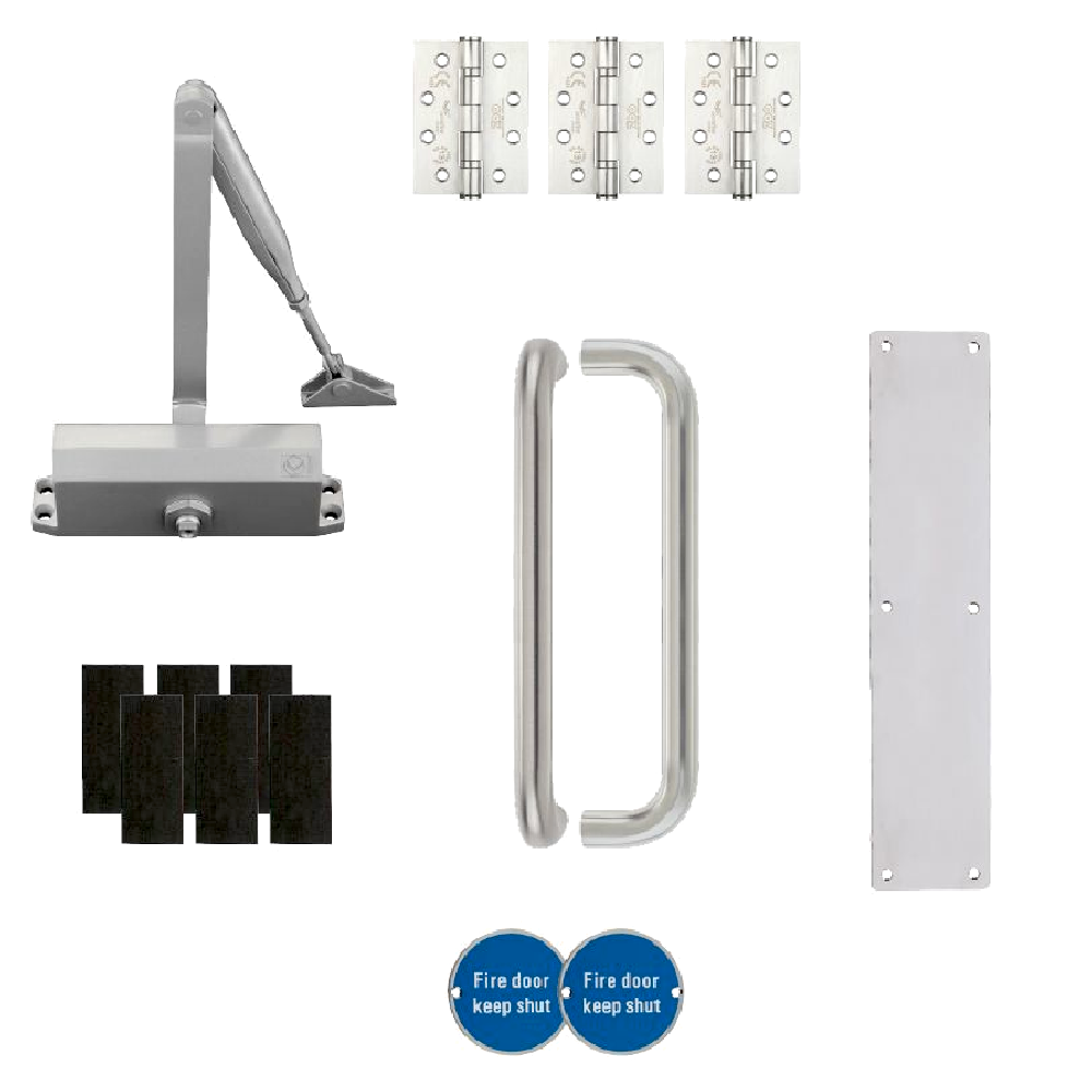 ZOO Architectural Fire Door Pack For Corridor Door (Non-Locking) KITA2-FDP-A2 Corridor Kit Non-Locking 60 Min Fire Rated - Satin Stainless Steel