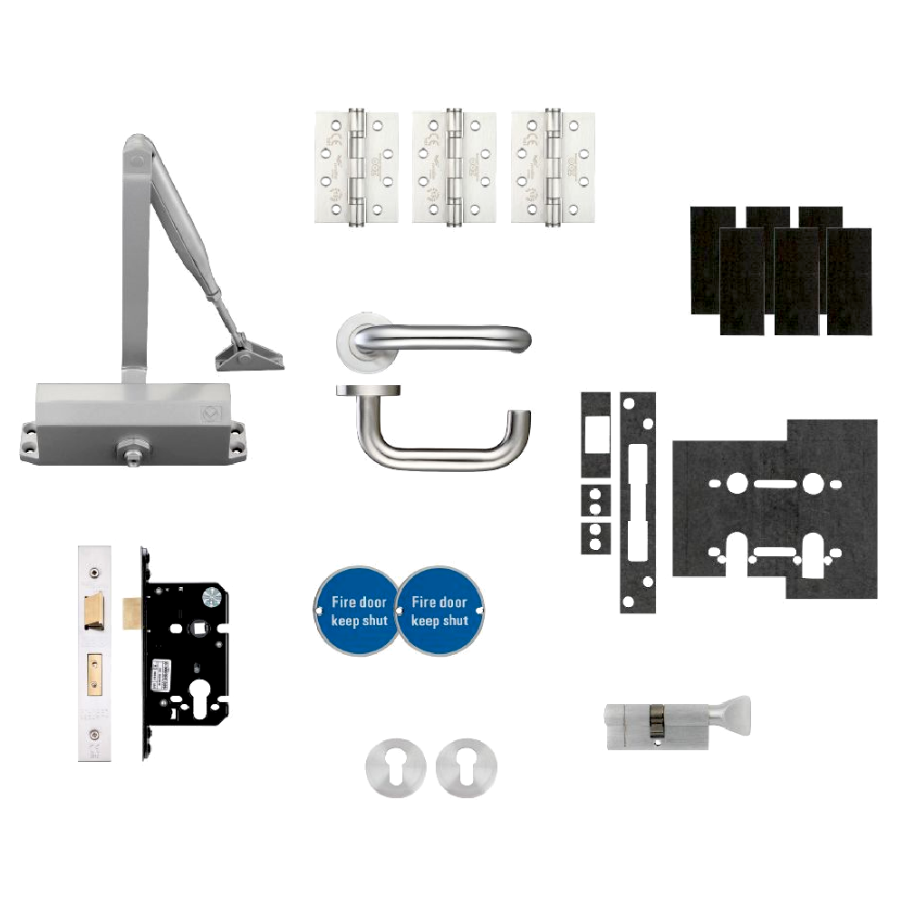 ZOO Architectural Fire Door Pack For Office Door (Locking) KITA3-FDP-A3 Office Kit Locking 60 Min Fire Rated - Satin Stainless Steel