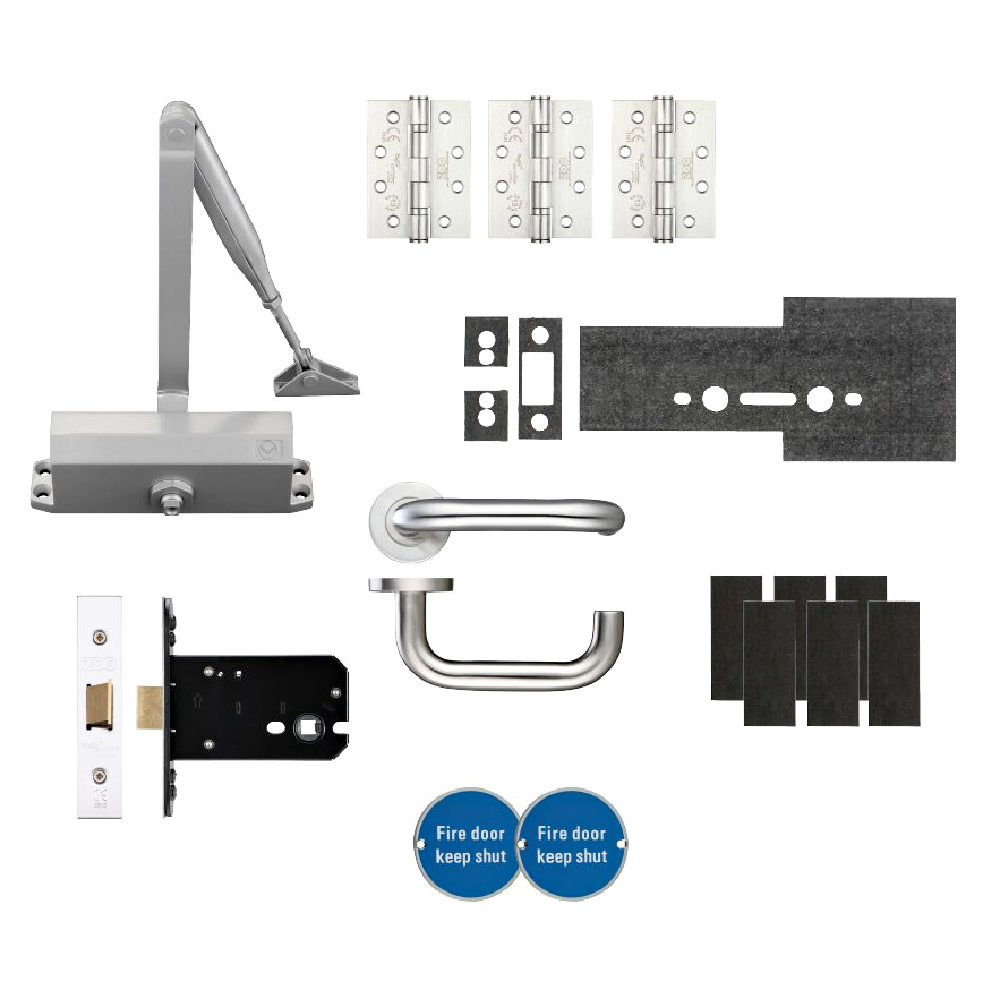 ZOO Architectural Fire Door Pack For Office Door (Non-Locking) KITA4-FDP-A4 Office Kit Non-Locking 60 Min Fire Rated - Satin Stainless Steel