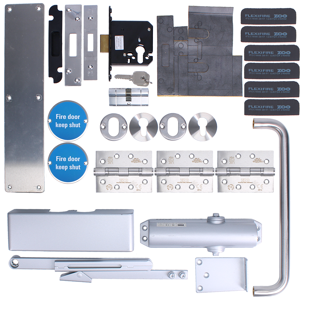 ZOO Architectural A1130/60 Fire Door Pack For Corridor Door (Locking) KITA11-FDP-A11 Corridor A11 Locking 60 Min Fire Rated - Satin Stainless Steel