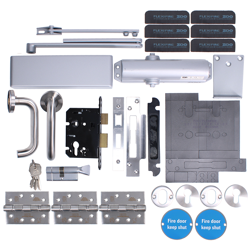 ZOO Architectural A1330/60 Fire Door Pack For Office Door (Locking) KITA13-FDP-A13 Office A13 Locking 60 Min Fire Rated - Satin Stainless Steel