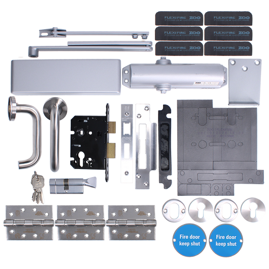 ZOO Architectural A1330/60 Fire Door Pack For Office Door (Locking) KITA13-FDP-A13 Office A13 Locking 60 Min Fire Rated - Satin Stainless Steel