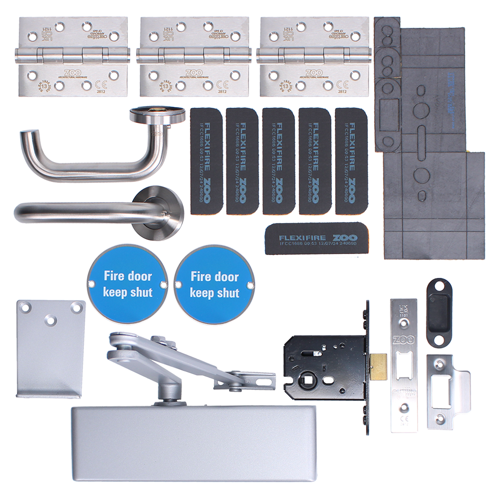 ZOO Architectural A1430/60 Fire Door Pack For Office Door (Non-Locking) KITA14-FDP-A14 Office A14 Non-Locking 60 Min Fire Rated - Satin Stainless Steel