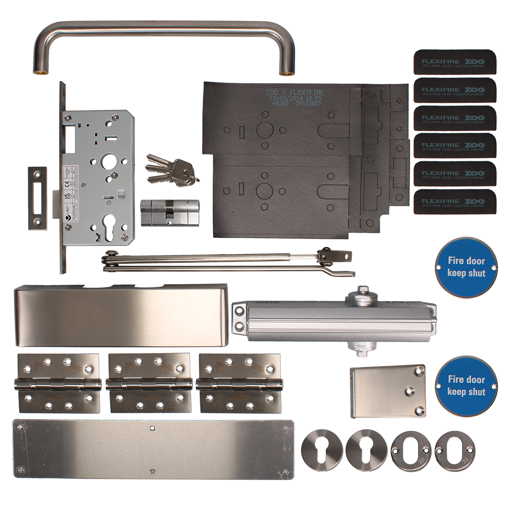 ZOO Commercial C1130/60 Fire Door Pack For Corridor Door (Locking) KITC11-FDP-C11 Corridor C11 Locking 60 Min Fire Rated - Satin Stainless Steel