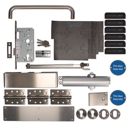 ZOO Commercial C1130/60 Fire Door Pack For Corridor Door (Locking) KITC11-FDP-C11 Corridor C11 Locking 60 Min Fire Rated - Satin Stainless Steel