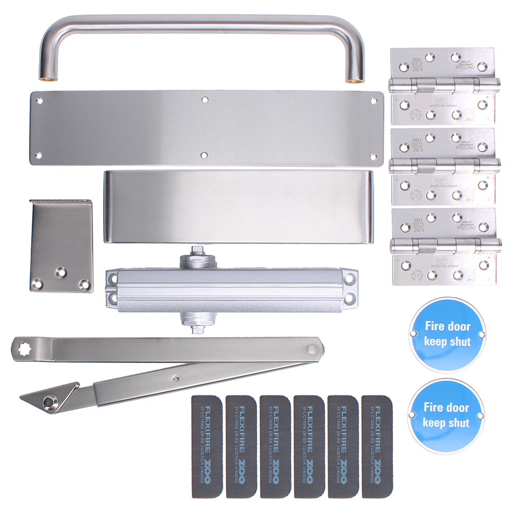 ZOO Commercial C1230/60 Fire Door Pack For Corridor Door (Non-Locking) KITC12-FDP-C12 Corridor C12 Non-Locking 60 Min Fire Rated - Satin Stainless Steel