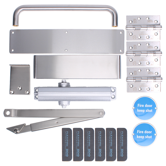 ZOO Commercial C1230/60 Fire Door Pack For Corridor Door (Non-Locking) KITC12-FDP-C12 Corridor C12 Non-Locking 60 Min Fire Rated - Satin Stainless Steel