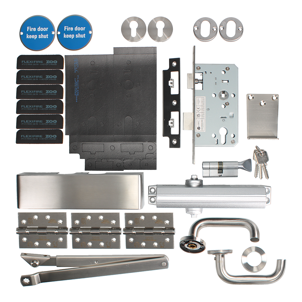 ZOO Commercial C1330/60 Fire Door Pack For Office Door (Locking) KITC13-FDP-C13 Office C13 Locking 60 Min Fire Rated - Satin Stainless Steel