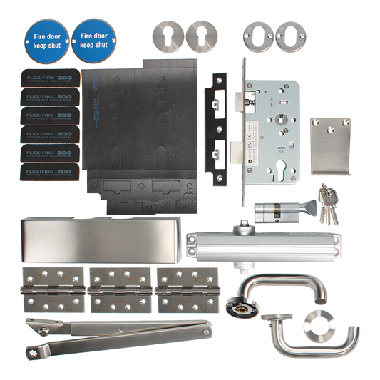 ZOO Commercial C1330/60 Fire Door Pack For Office Door (Locking) KITC13-FDP-C13 Office C13 Locking 60 Min Fire Rated - Satin Stainless Steel