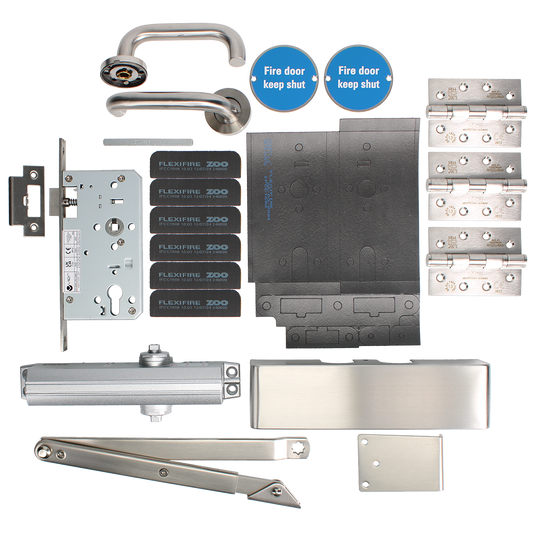 ZOO Commercial C1430/60 Fire Door Pack For Office Door (Non-Locking) KITC14-FDP-C14 Office C14 Non-Locking 60 Min Fire Rated - Satin Stainless Steel