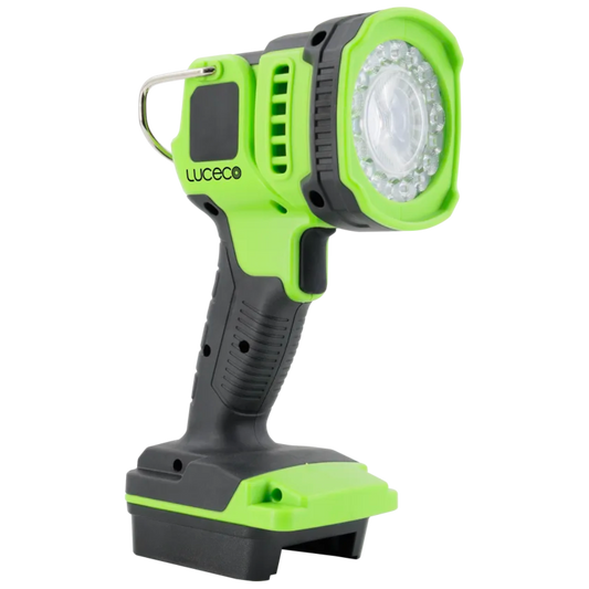 LUCECO 18W 2000 Lumen 18V-20V Battery Powered LED Tilt Spotlight With Adaptors 2000 Lumen - Black & Green