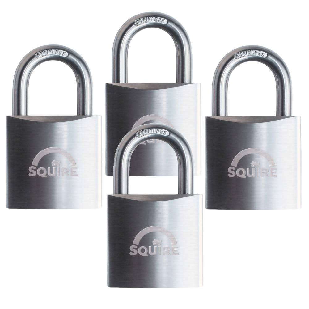 SQUIRE Stainless Steel Marine Padlock (SM Range) 30mm Quad Pack Keyed Alike - Stainless Steel