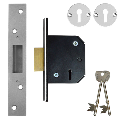 WILLENHALL LOCKS M1 5 Lever Deadlock 64mm Keyed To Differ - Satin Chrome