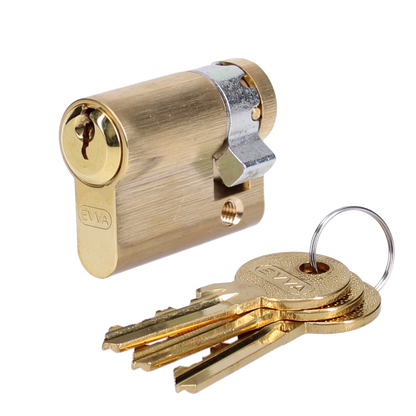 EVVA A5 HZ Euro Half Cylinder With Adjustable Cam KD 41mm 32-9 - Polished Brass