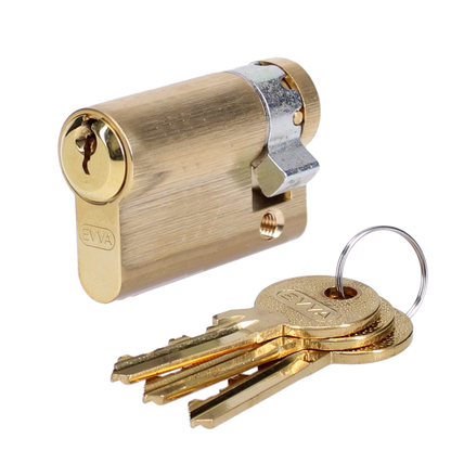 EVVA A5 HZ Euro Half Cylinder With Adjustable Cam KD 51mm 42-9 - Polished Brass