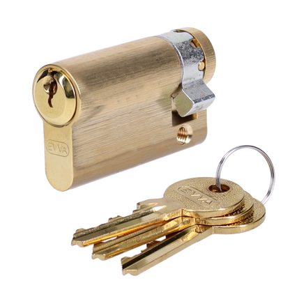 EVVA A5 HZ Euro Half Cylinder With Adjustable Cam KD 61mm 52-9 - Polished Brass