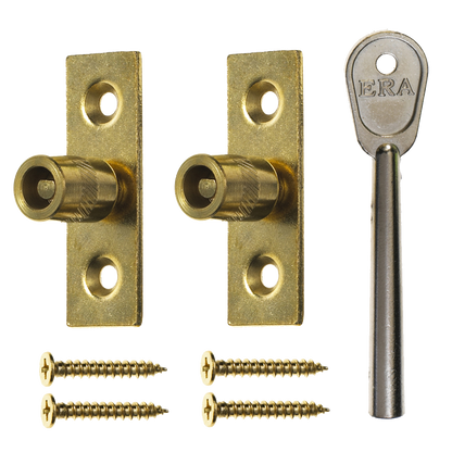 ERA 822 Sash Window Stop 2 Locks + 1 Key Display - Polished Brass