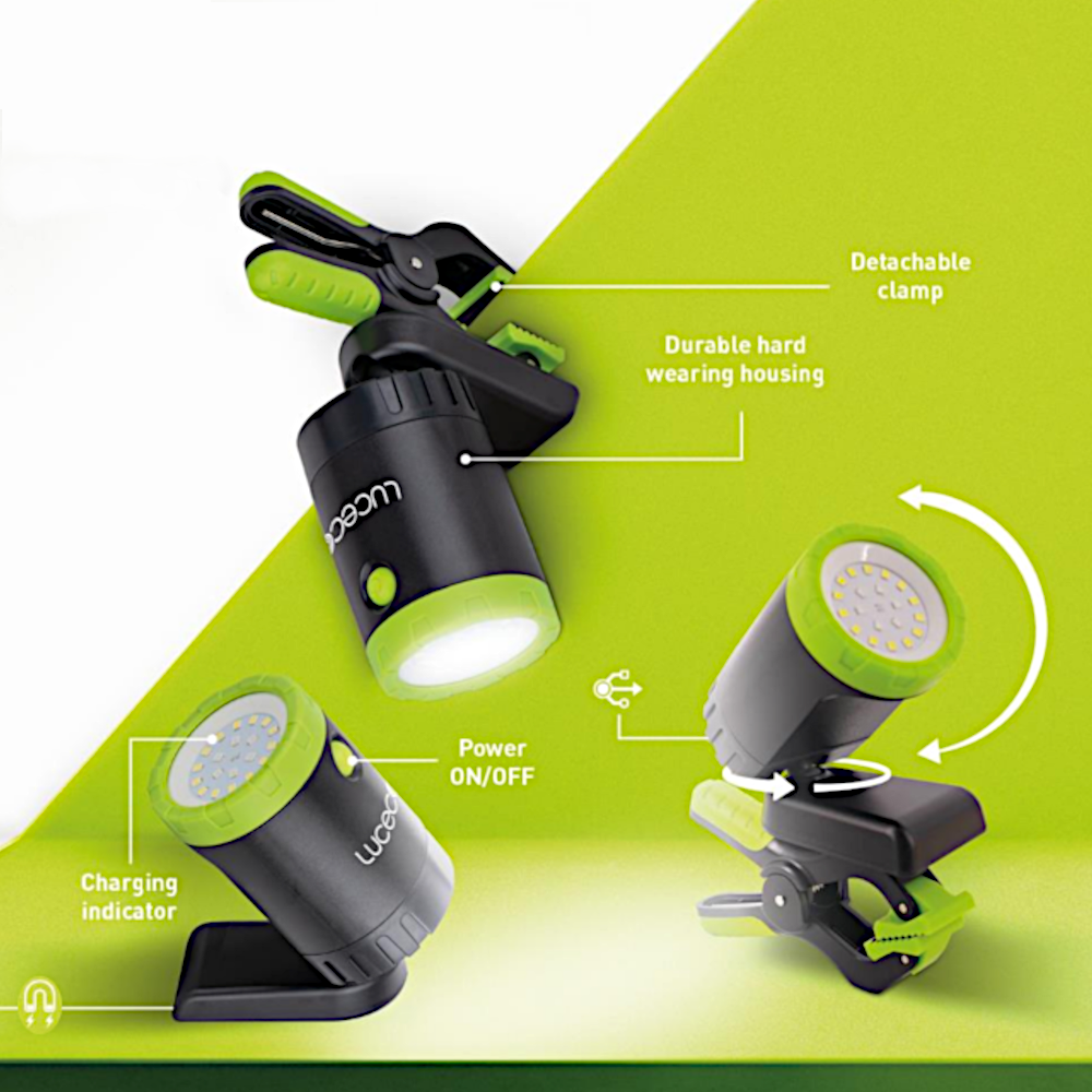 LUCECO LED Magnetic Mini Work Light USB-C Rechargeable With Detachable Clamp