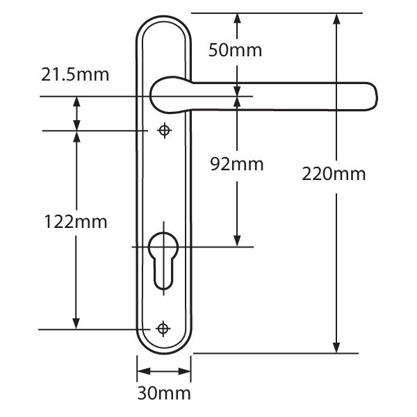 MILA Prolinea 92 Lever/Lever UPVC Furniture - 220mm Backplate