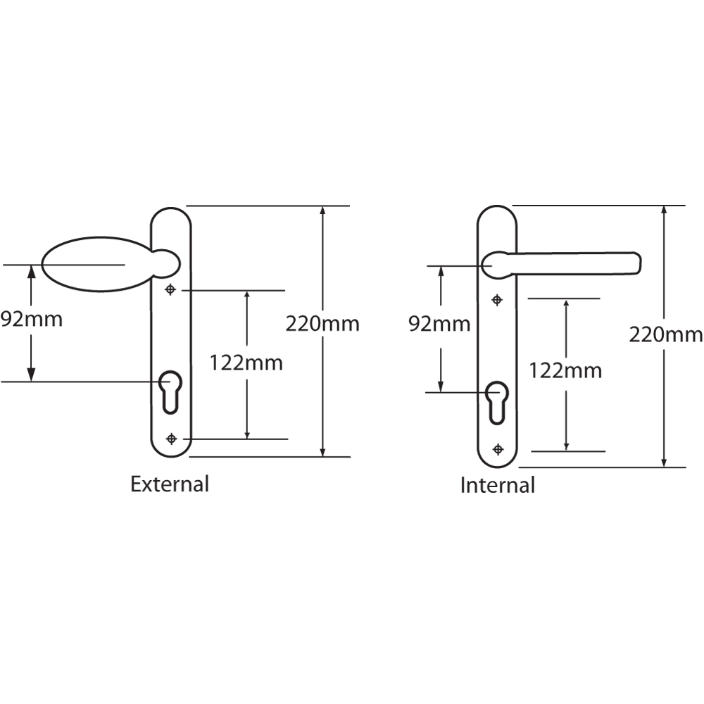 MILA Prolinea 92 Lever/Pad UPVC Furniture - 220mm Backplate