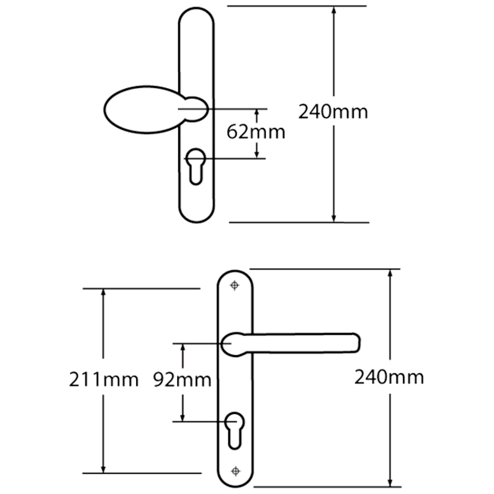 MILA Prolinea 92/62 Offset Lever/Pad UPVC Furniture - 240mm Backplate
