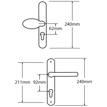 MILA Prolinea 92/62 Offset Lever/Pad UPVC Furniture - 240mm Backplate