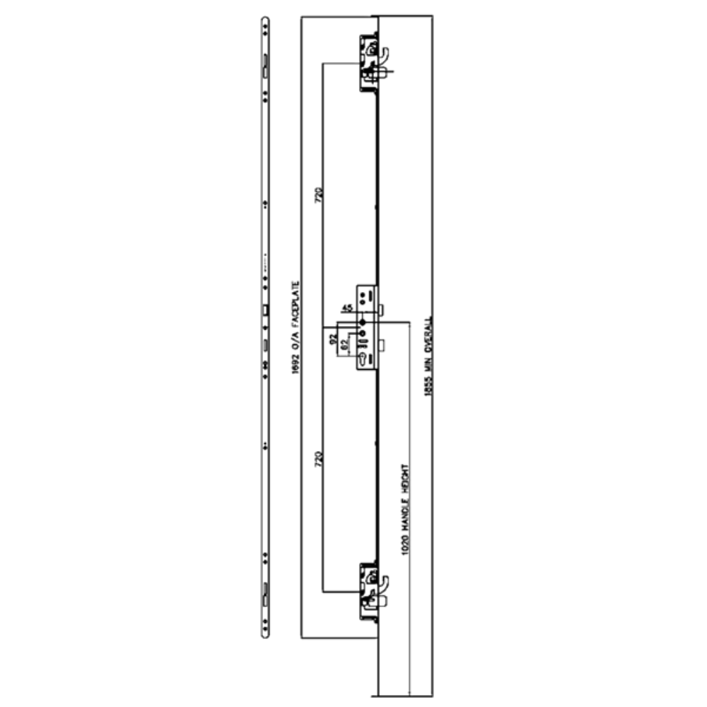 MILLENCO Mantis 3 Lever Latch & Deadbolt 92/62 Twin Spindle 2 Hook, 2 Deadbolt 20mm Radius Faceplate