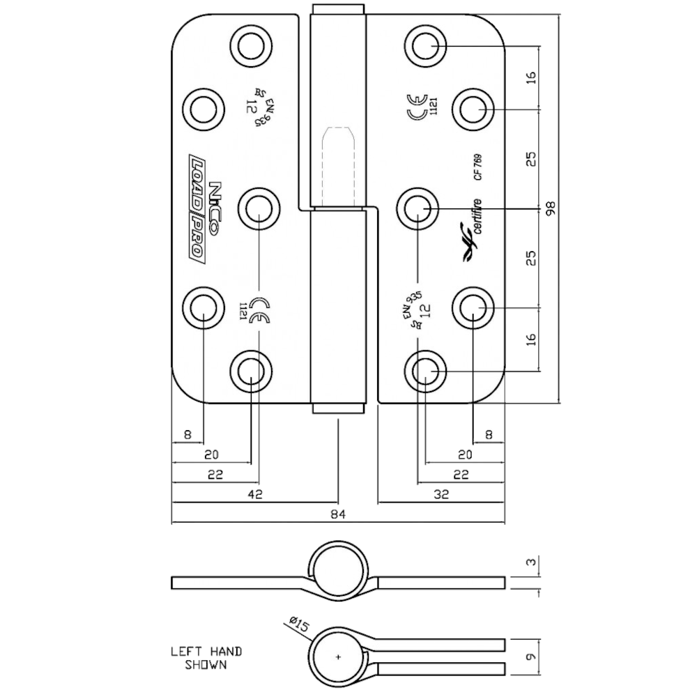 NICO Hinge 4717 Load Pro Lift Off Fire Rated Single Hinge Handed