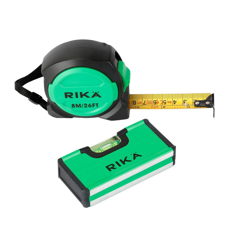 Rikä 2 Piece 8m Tape Measure & Mini Box Level Set