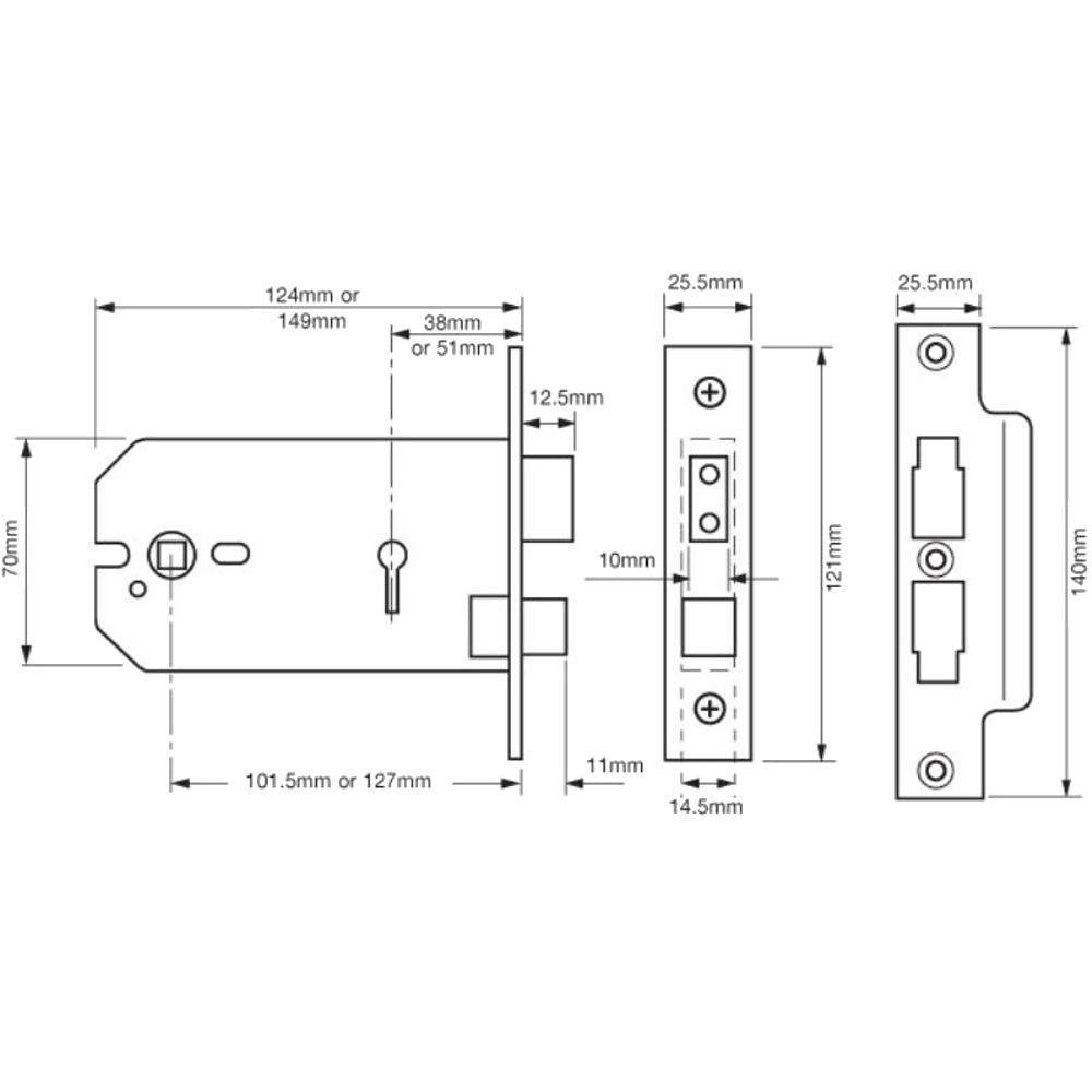 UNION 2077 Horizontal 3 Lever Sashlock
