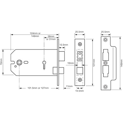 UNION 2077 Horizontal 3 Lever Sashlock